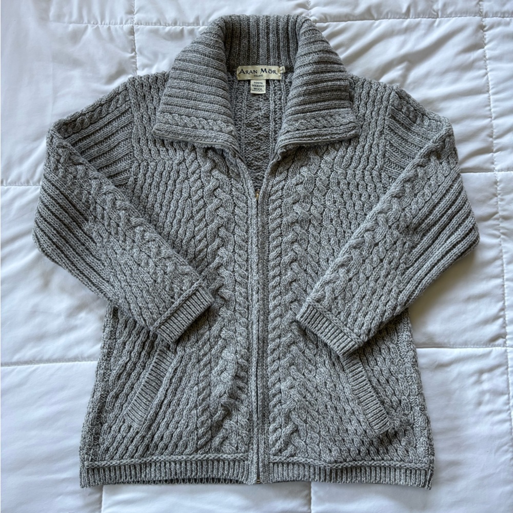 100% Merino Wool Irish Cable Knit Cardigan